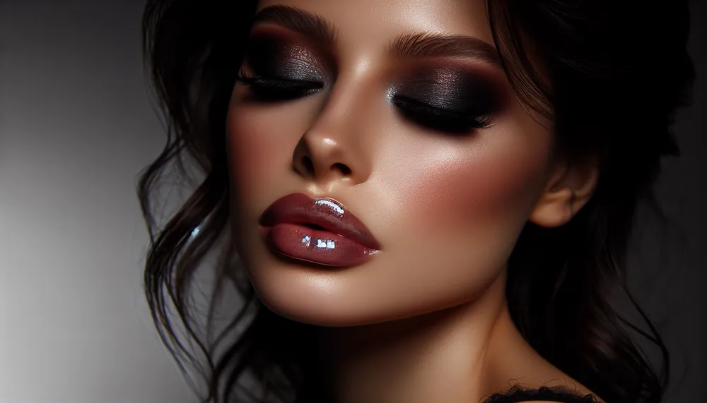 dark romance makeup with focus on lip balm