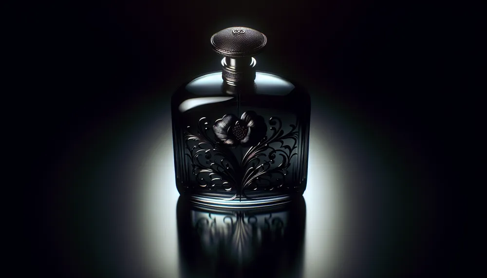 dark romance perfume bottle with a seductive and mysterious aesthetic