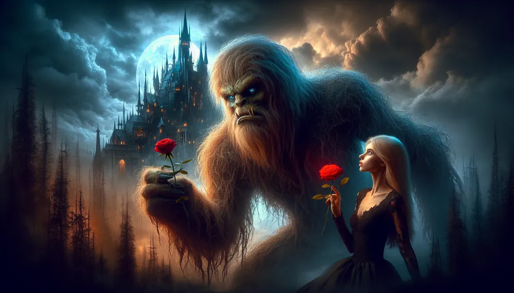 The Beast's Beauty, dark romance theme, emotional and compelling illustration