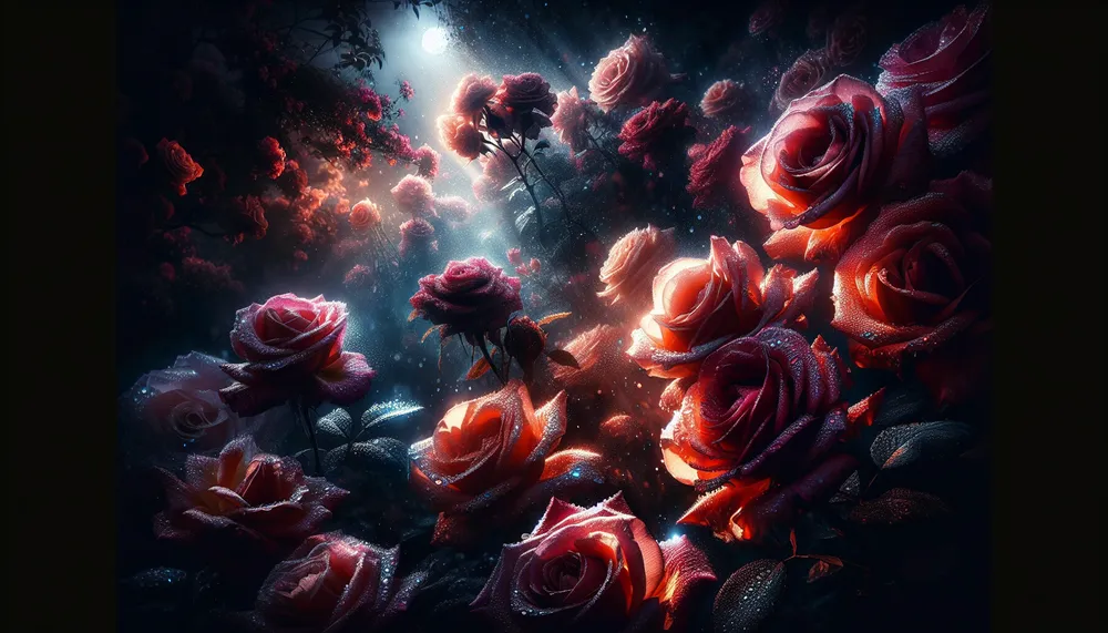 A dark and captivating image of midnight roses