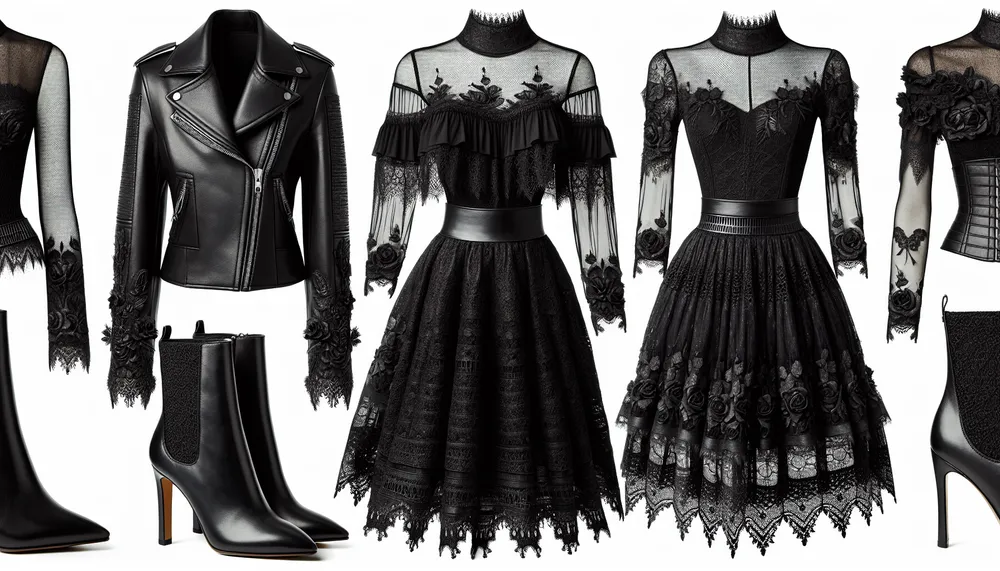 dark romance fashion style with leather and lace
