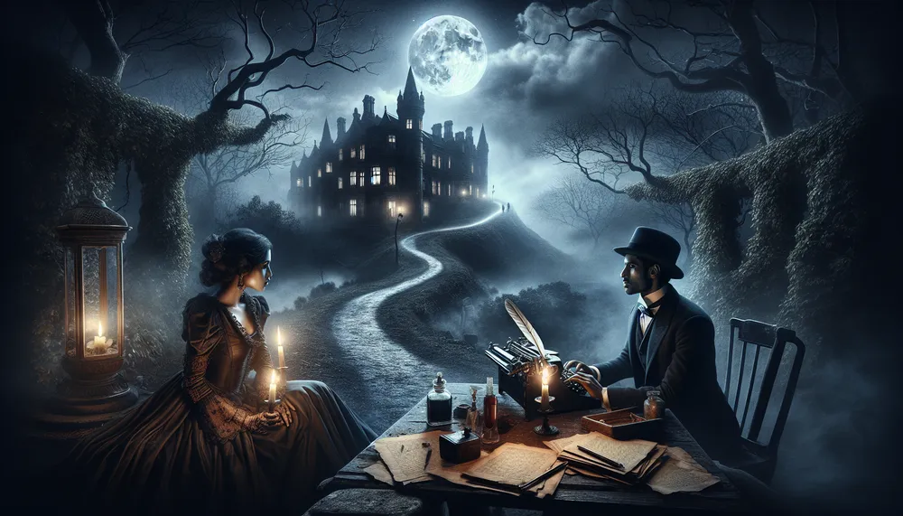 dark romance, mysterious atmosphere, writer's inspiration