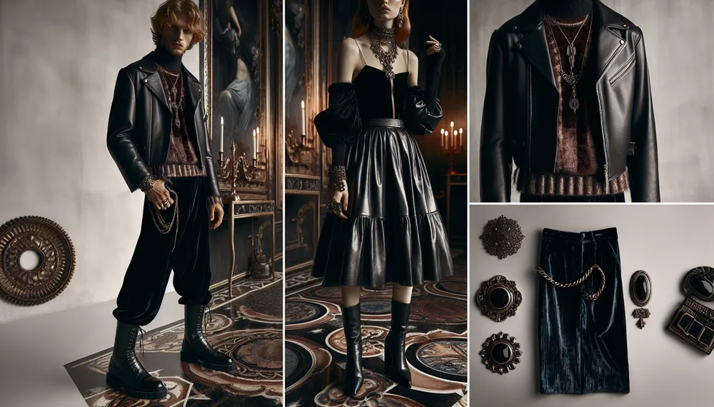 dark romance trends fashion with rich leather and velvet textures