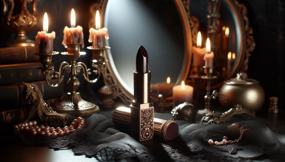 dark romance makeup lipstick in a mysterious and fashionable setting