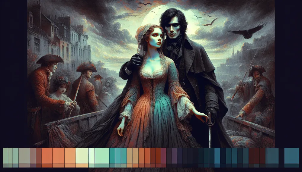 A haunting illustration of forbidden love and dark romance representing the theme 'Her Hero, His Victim, Their Justice'