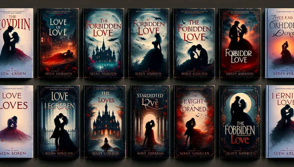 Forbidden Love Novels theme, dark romantic novel covers, mysterious and passionate