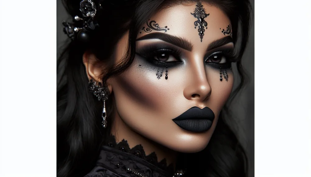 Gothic makeup on a model showcasing dark romance aesthetic