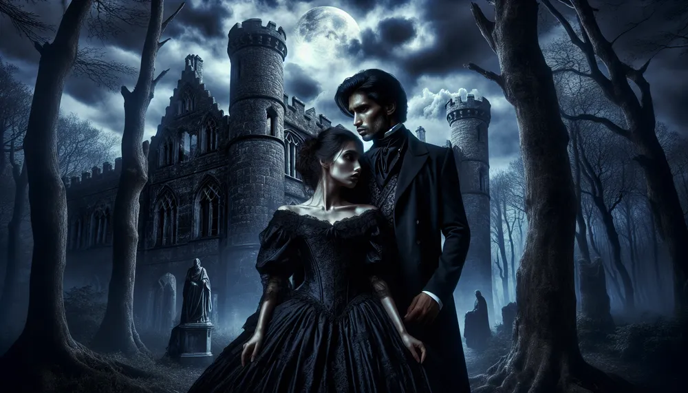 Gothic romance novel cover with eerie atmosphere