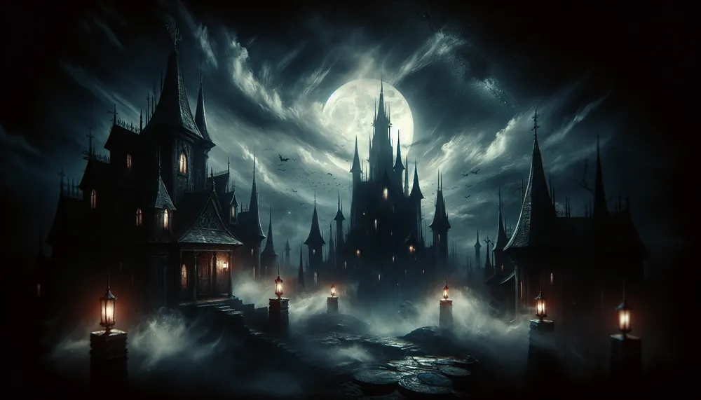 romantic gothic fantasy environment with dark, mysterious ambiance