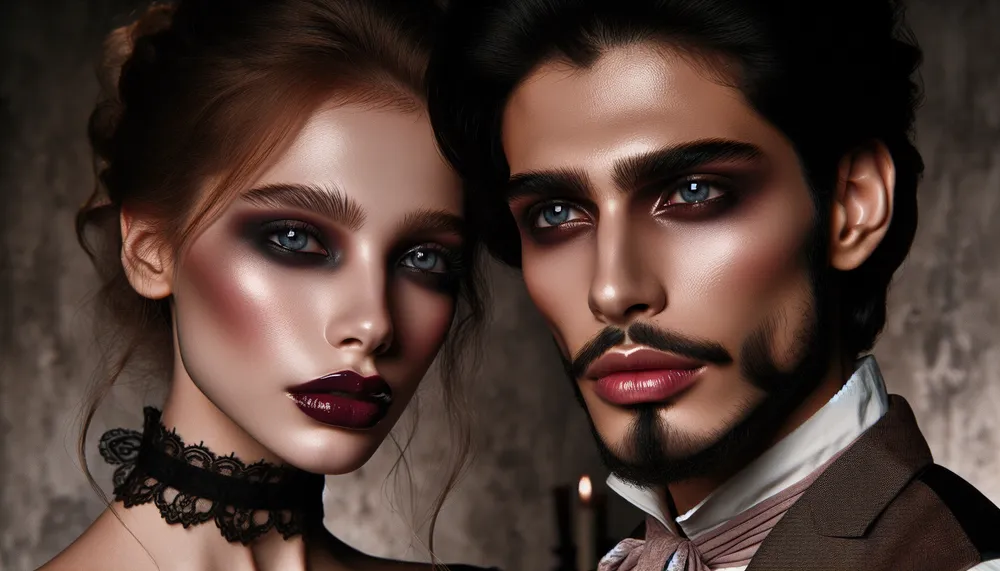 An image capturing the essence of romantic gothic makeup with dark, dramatic eyes, pale skin, and an overall enchanting and mysterious allure.